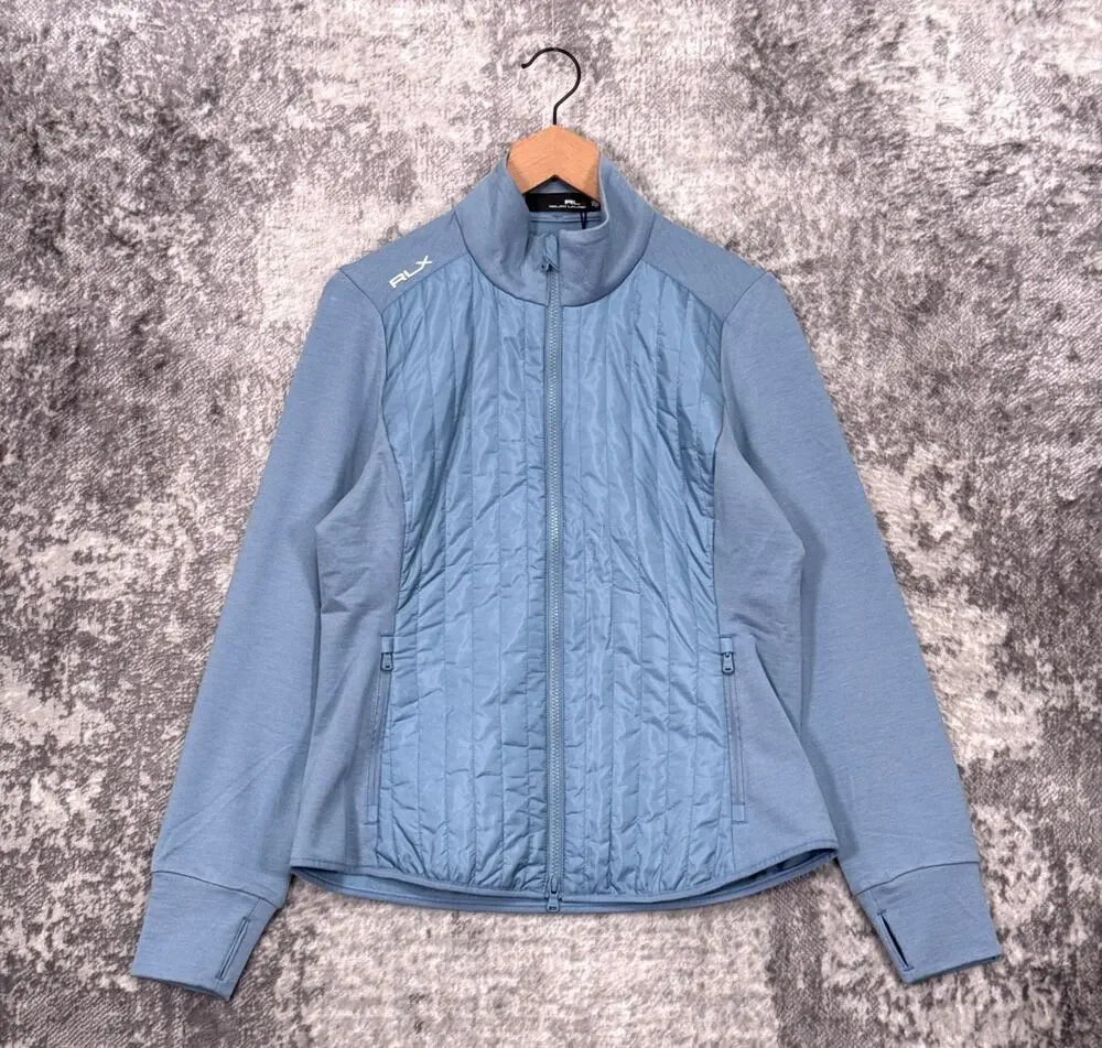 New RLX Ralph Lauren Hybrid Jacket Medium Womens Blue Full Zip Performance Golf